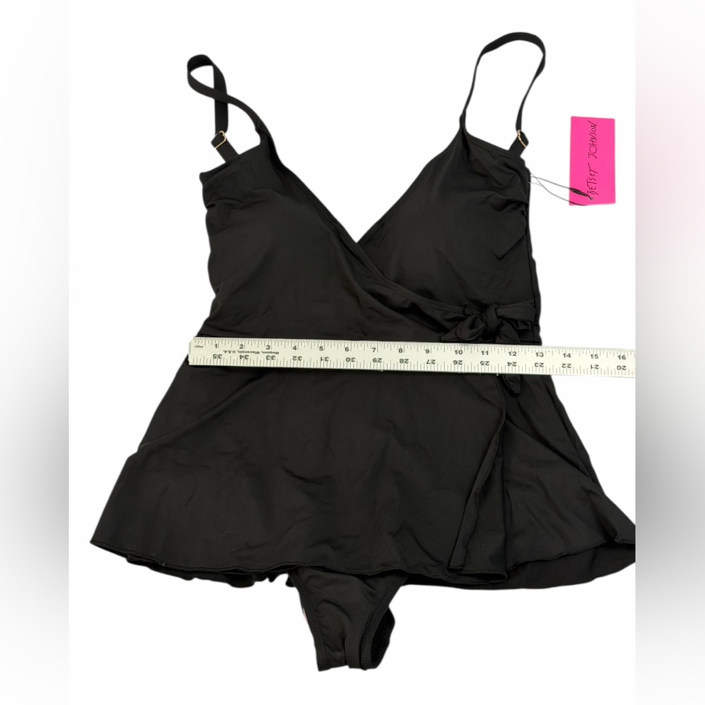 Betsey Johnson Black Swimdress One Piece Faux Wrap Side Bow NWT Sz M - Picture 4 of 9